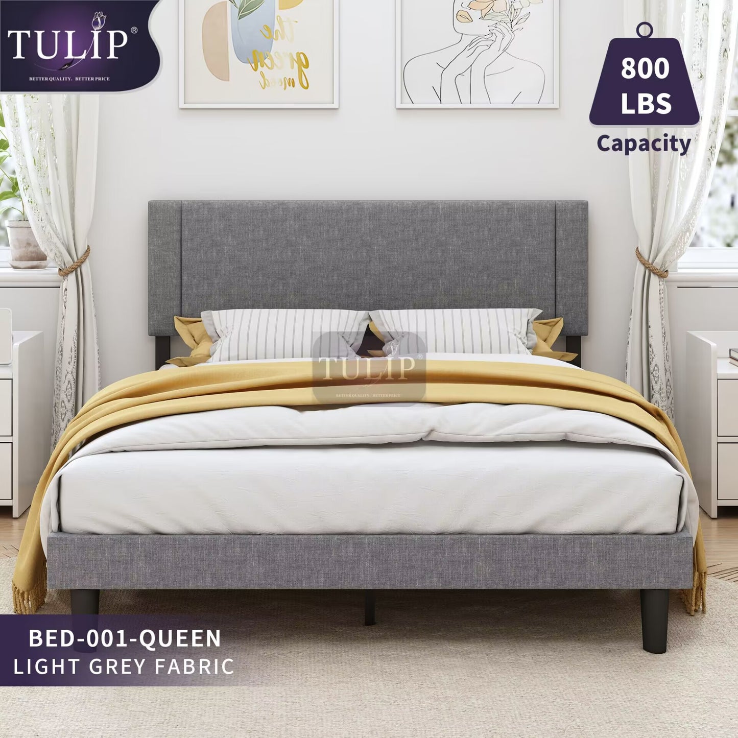 $500█♣█ TULIP® BRAND NEW FABRIC BED+PILLOWTOP MATTRESS 2PCS COMBO SET!QUEEN SIZE!