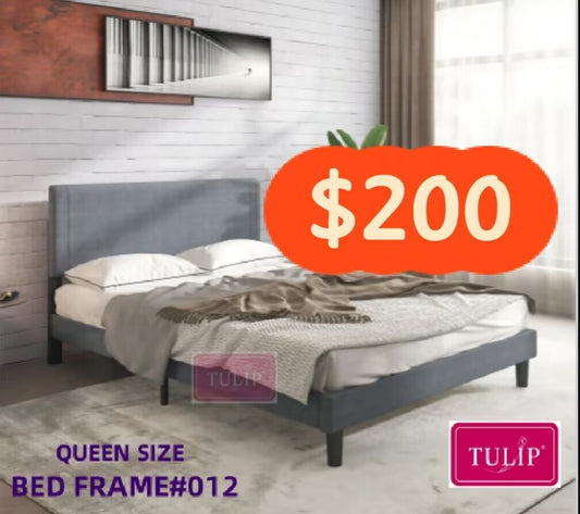 $200 Tulip® brand new light grey fabric bed frame#012~queen size~no boxspring required!